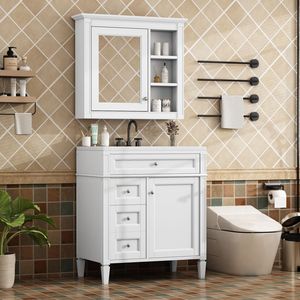 Modern 30'' <b>Bathroom</b> Vanity Set Single Sink 2 Drawers Tip-Out Drawer <b>Freestanding</b> Storage Cabinet <b>Mirror</b> Single <b>Bathroom</b> Vanity - Product Image 5