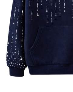 Sudadera con capucha azul marino con pedrería, extragrande, de forro polar grueso, con bolsillo canguro, personalizada, estilo urbano, para hombre, de fabricante - Product Image 2