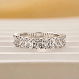 925 Moissanite 3.0 Carat Radiant Cut Half Wedding <b>Band</b> <b>Travel</b> Ring Sterling Silver Gold Plated Classic Luxe Women - Product Image 2