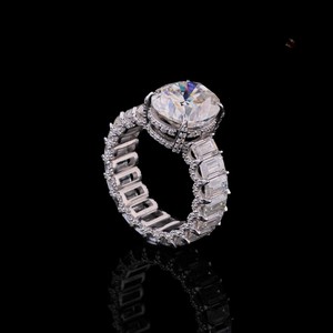 <b>Oval</b> Cut <b>Moissanite</b> <b>Engagement</b> <b>Ring</b> 925 Silver Rhodium Plated Prong Setting Classic Women's Gift Jewelry - Product Image 4