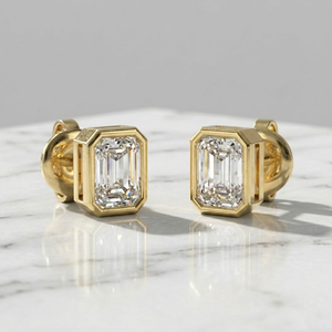 0.50CTW <b>Emerald</b> Cut Diamond Bezel <b>Stud</b> Earrings Yellow Gold Lab Grown E-F Color IGI Certified Minimalist Solitaire Wedding - Product Image 2