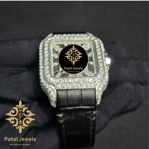 นาฬิกาข้อมือ Pahal Jewels ระบบอัตโนมัติ ประดับเพชร หน้าปัดทรงสี่เหลี่ยม สายหนังสีดำ กระจกแซฟไฟร์ แสดงวันที่ - Product Image 2