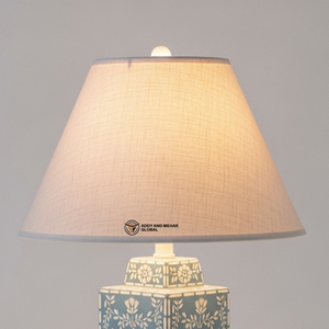 <b>Blue</b> Bone Inlay <b>Bedside</b> Lamp | Elegant Round Base <b>Table</b> Lamp with Neutral Shade - Product Image 4