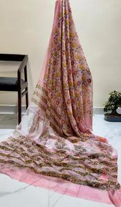 Sari en Chiffon Double Diamant Imprimé au Bloc de Qualité Supérieure avec Pièce de Blouse Assortie, Sari en Chiffon Double Diamant Doux et Léger - Product Image 1