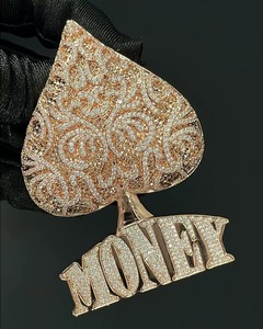 Colgante de Moissanita Chapado en Oro Rosa sobre Plata 925 con Diseño de As de Espadas y Amuleto de Dinero, Estilo Hip Hop de Lujo para Uso Diario - Product Image 3