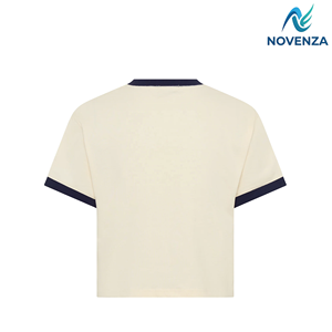 Großhandel Maßgeschneiderte Cremefarbene Damen T-Shirts aus Baumwolle Kurzarm Rundhals Lässiges T-Shirt Umweltfreundliche Atmungsaktive Oberteile - Product Image 2