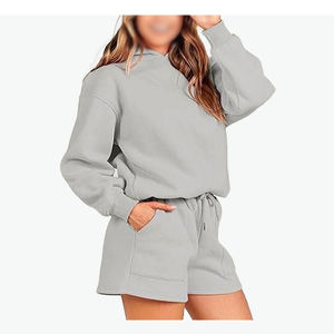 Ensemble de survêtement décontracté d'hiver pour femme, personnalisé, couleur unie, à capuche zippée, en molleton 100 % coton, écologique, style streetwear, avec badge frontal - Product Image 3