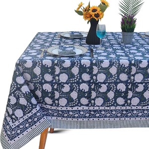 Classic Blue Floral Printed Cotton Linen <b>Tablecloth</b> Rectangle Washable Home Use Customizable <b>Square</b> <b>Tablecloth</b> Weddings - Product Image 1