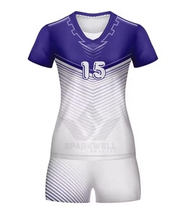 Custom Womens Blue Geometric <b>Volleyball</b> Jersey <b>Set</b> V-Neck Short Sleeve Sublimated Moisture Wicking Athletic Fit Summer Front - Product Image 3