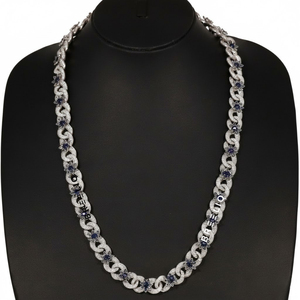 Luxury Iced Out Hip Hop Cuban Link Chain <b>Necklace</b> with Blue Stone Star Design Premium Diamond Look Statement Jewelry for Men - Product Image 2