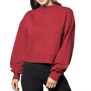 เสื้อสเวตเชิ้ตคอกลมโอเวอร์ไซส์สำหรับผู้หญิง สีพื้น ไหล่ตก แขนยาว ผ้าถัก ผ้าฝ้าย ใส่ได้ในฤดูใบไม้ร่วง - Product Image 1