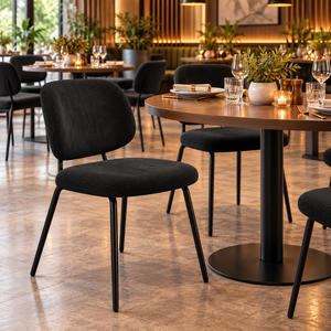 Silla de Comedor Moderna de Terciopelo Negro con Patas de Metal y Respaldo Tapizado, Muebles de Comedor para Restaurante y Cocina - Product Image 1