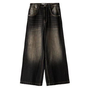 Vaqueros Baggy Rectos Personalizados de Estilo Urbano para Hombre, Vaqueros de Mezclilla de Algodón Oscuro Desgastado, Pantalones Vaqueros Vintage de Moda para Hombre - Product Image 1