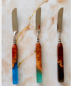 Ensemble de couteaux en acier inoxydable avec manche en résine multicolore, couverts modernes et durables pour la salle à manger, la cuisine et les restaurants - Product Image 1