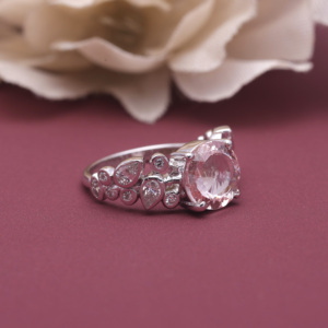 Bague halo florale en diamant rose cultivé en laboratoire certifié IGI avec diamants marquise, poire et ronds en argent sterling 925 massif - Product Image 2