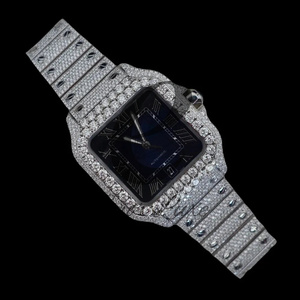 Blue <b>Silver</b> Moissanite Iced Out Square <b>Watch</b> 40MM for <b>Men</b> Luxury Hip Hop Jewelry and Premium Party Wear - Product Image 2