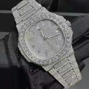 Reloj de Lujo con Esfera Cuadrada y Pantalla Analógica, Estilo Hip Hop, Movimiento Japonés ETA, Completamente Adornado con Diamantes, Esfera de Cristal, Acero Inoxidable - Product Image 1