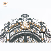 Portail d'entrée en fer forgé artisanal KHP Royal, design à double porte, motifs complexes, revêtement en poudre, antivol, montage facile