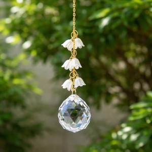 Elegant <b>Crystal</b> <b>Ball</b> Suncatcher With White Flower Charm Hanging Decor For Home Garden Balcony Window Gift Handcrafted From India - Product Image 3