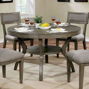 Rustic Grey <b>Solid</b> <b>Wood</b> Round Dining <b>Table</b> with Shelf 1pc Furniture for Dining Room - Product Image 5