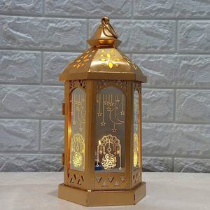 Hexagon <b>Moroccan</b> Metal <b>Lantern</b> With Embossing Printing Golden Finish Home Decoration Durable Candle Holder - Product Image 1