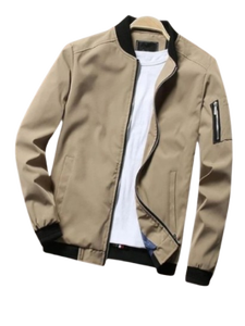 Men's Solid Canvas Bomber <b>Jacket</b> Stand Collar Zipper Closure Windproof Breathable Polyester Wadding Casual Winter Style <b>Patch</b> - Product Image 6