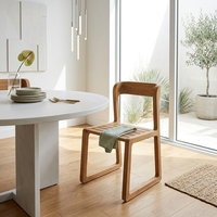 Chaise de salle à manger moderne et portable en teck massif, avec dossier incurvé en bois naturel et assise à lattes, chaise d'appoint de cuisine pour la maison
