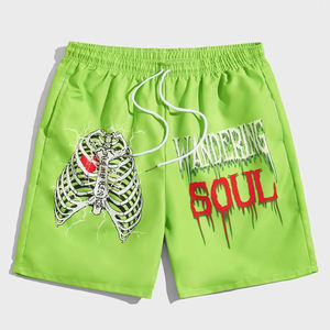 Shorts de streetwear para hombre, shorts con estampado de esqueleto, shorts de estilo gótico, shorts casuales de color verde neón, shorts de moda hip-hop. - Product Image 6
