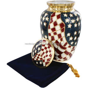 <b>Large</b> Adult Patriotic Flag Cremation <b>Urn</b> American Style Metal Human Ashes Storage Vase - Product Image 4