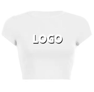 Camiseta Corta de Verano para Mujer con Logotipo Personalizado al por Mayor, Camiseta de Algodón de Color Sólido con Cuello Redondo, Camiseta Corta Ajustada para Mujer - Product Image 5