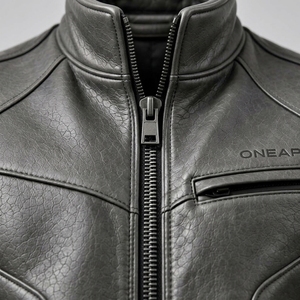 Men Gray Leather Stand Collar Collar Zipper <b>Jacket</b> Motorcycle <b>Racer</b> <b>Jacket</b> Custom Motorcycle Leather <b>Jacket</b> Wholesale - Product Image 6