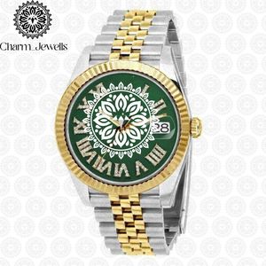 Montre de luxe Charm Jewells en acier inoxydable, lunette or vert, affichage de la date, mouvement mécanique analogique, verre 40 mm, étanche 10 bars - Product Image 5