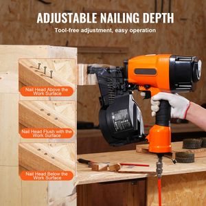 1 3/4\" 3 1/2\" 15 Degree Coil Framing Nailer MCN90 <b>Tool</b>-less Depth Adjustment 90-120PSI Air <b>Pneumatic</b> Nail Gun <b>Tool</b> - Product Image 3