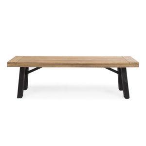Juego de 2 bancos de patio para exteriores con diseño de paneles de listones y estructura de madera de acacia en color natural y gris - Product Image 6