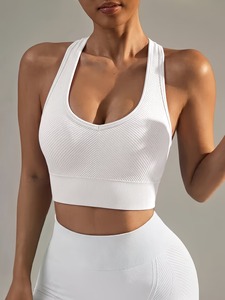 Haut de sport texturé dos nageur pour femme, soutien-gorge d'entraînement sans couture push-up, équipement de fitness personnalisable sous marque privée - Product Image 1