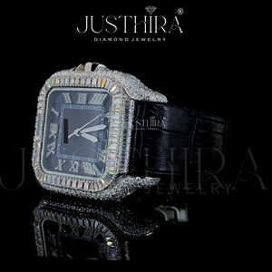 Designer Fashion VVS Moissanite Quartz Stainless Steel Glass Silver <b>Case</b> Unisex <b>Watch</b> Elegant Sleek Timepiece Brilliant Gemstone - Product Image 4