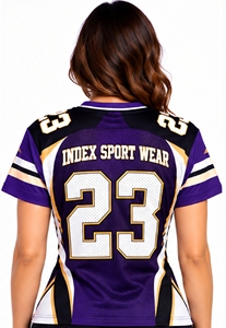 Camiseta Deportiva Index para Mujer, Estilo Fútbol Americano, Cuello en V, Manga Corta, Malla Sublimada, Número 23, Color Morado - Product Image 2