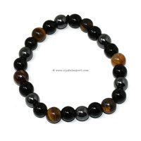 Bracelet indien en agate argentée avec obsidienne noire, double tour, breloques yoga en pierres précieuses, extensible - Style hindou, fiançailles