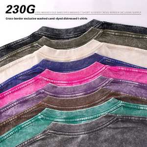 T-shirt en coton délavé batik 300 GSM pour homme, style rétro américain, décontracté, coupe oversize ample, épaules tombantes, manches courtes, couleur unie - Product Image 5