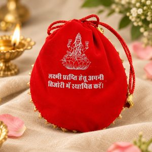 Pochette à bijoux de luxe ronde rouge avec cordon de serrage, personnalisée avec un motif Lakshmi gravé, pour le rangement - Product Image 3