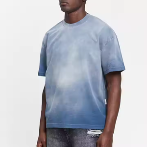 Customise Design Men's Oversized <b>Tie</b>-Dye Short Sleeve T-Shirt O-Neck <b>Knitted</b> Casual Blue Patterned Top - Product Image 3