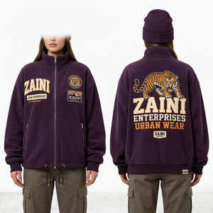 Women 320 GSM Premium Polar Fleece <b>Jacket</b> Deep Purple Full Zip Embroidered Chenille Printed Custom Logo Warm Casual Wear - Product Image 1