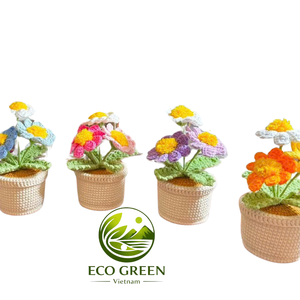 Plantes en pot colorées faites à la main au crochet, arrangement de fleurs en fil tricoté, mini décoration de table pour la maison, le bureau, les mariages, les boutiques de cadeaux - Product Image 4