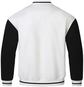 <b>Men's</b> <b>White</b> Varsity <b>Jacket</b> With Black Sleeves Stand Collar Button Closure Casual Autumn Wear - Product Image 2