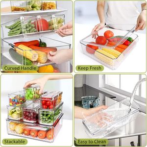 Lot de 10 bacs de rangement transparents en plastique pour réfrigérateur et garde-manger avec couvercles empilables – Kit de boîtes de conservation alimentaire pour cuisine - Product Image 5