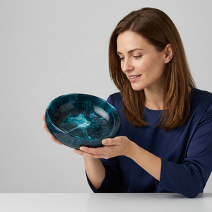 Bol en résine polie écologique fait main, motif marbré bleu, vaisselle moderne sous glaçure, idéal pour servir et offrir - Product Image 1