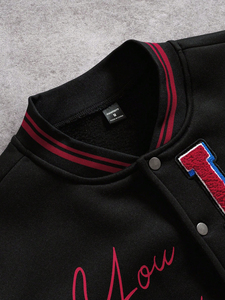 Chaqueta Varsity Letterman para Hombre, Negra y Roja, con Cierre de Broches, Bordada, Estilo Urbano, Chaqueta Bomber - Product Image 2