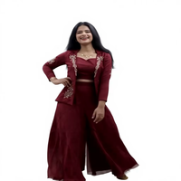 Traje Tradicional Indio de Tres Piezas Sharara Gharara Salwar Kameez con Bordado, Corte Ajustado, Protección Solar, para Fiestas