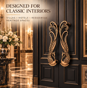 Poignée de porte baroque en forme de cygne, finition dorée, avec relief plumeux et détails botaniques courbés, pour entrées majestueuses - Product Image 5