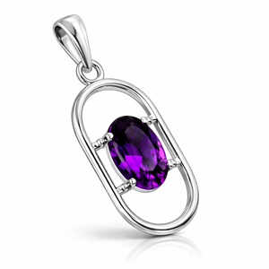 Colgante de amatista de corte ovalado chapado en rodio de plata de ley, moderno, al por mayor, hecho a mano, minimalista, regalo para ella, joyería de febrero - Product Image 4